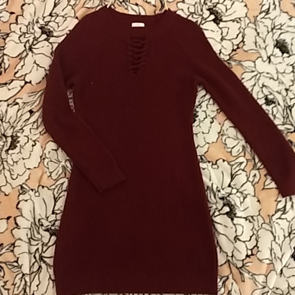 A burgundy dress
